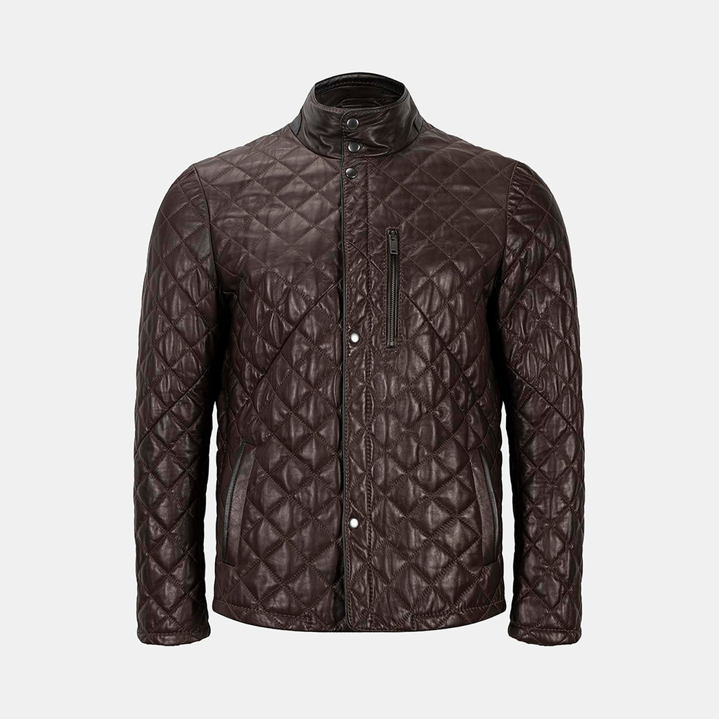 Erkek Koyu Kahve Kapitone Deri Ceket