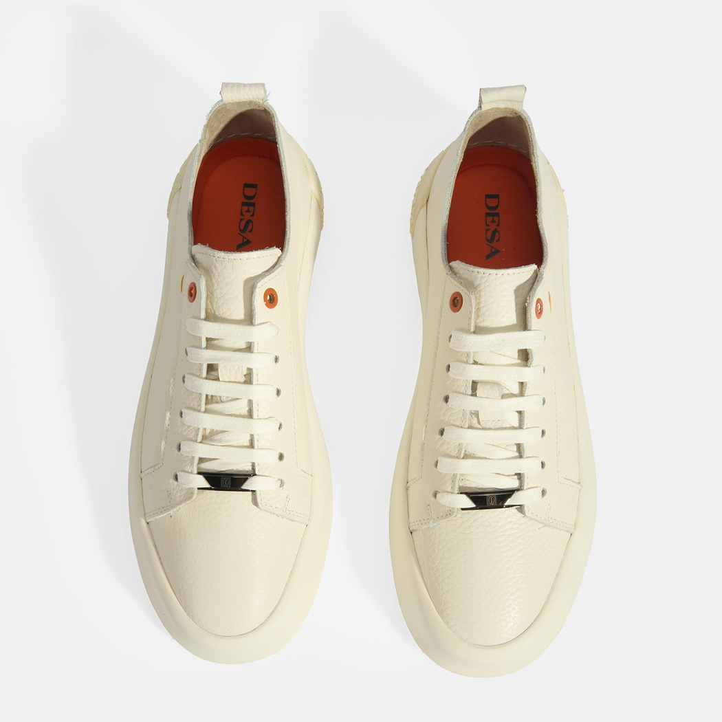 Erkek Krem Bağcıklı Deri Spor Ayakkabı