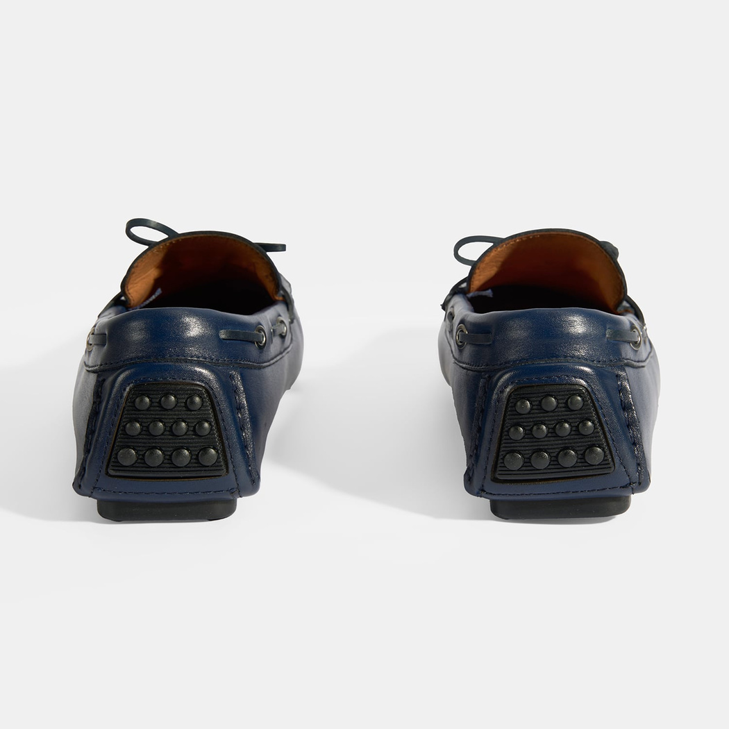 Erkek Lacivert Bağcık Detaylı Slip-On Deri Loafer