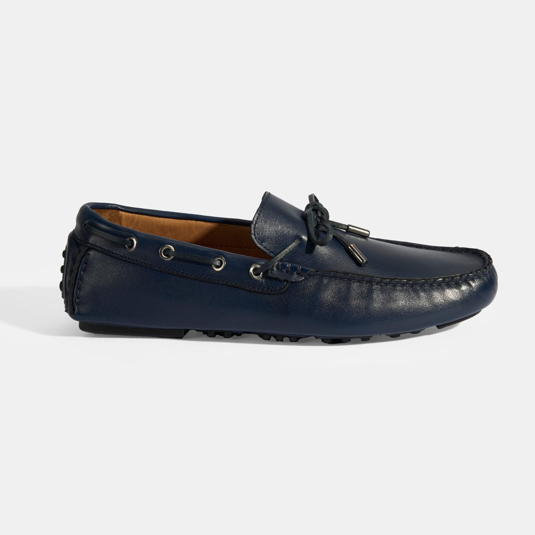 Erkek Lacivert Bağcık Detaylı Slip-On Deri Loafer