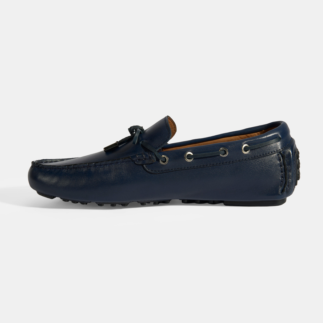Erkek Lacivert Bağcık Detaylı Slip-On Deri Loafer