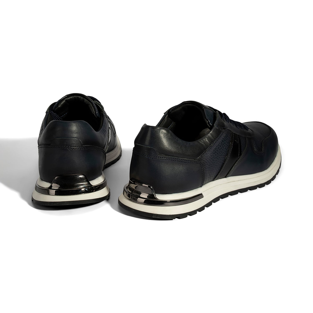 Erkek Lacivert Bağcıklı Deri Sneaker