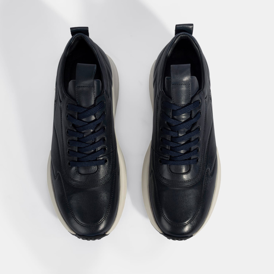 Erkek Lacivert Bağcıklı Deri Spor Ayakkabı