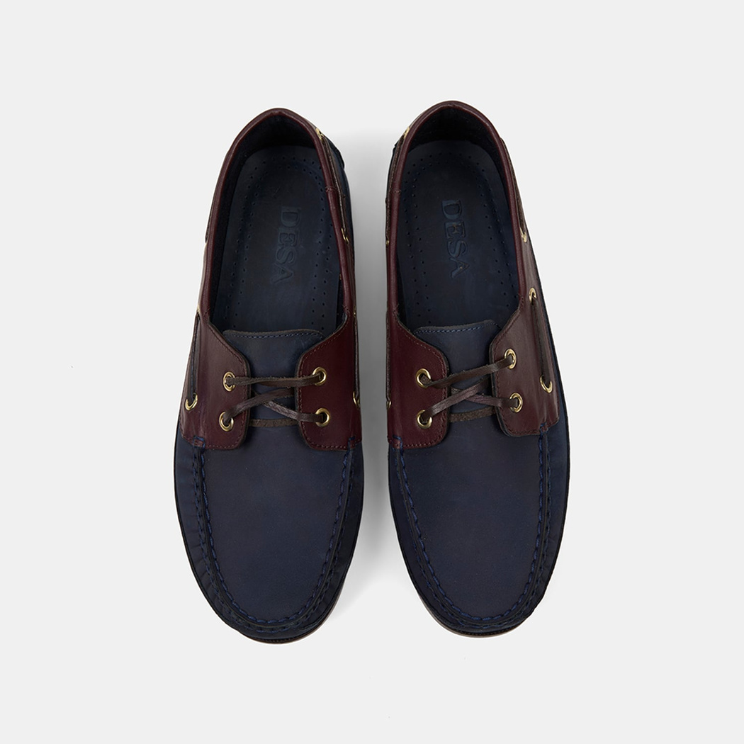 Erkek Lacivert - Bordo Detaylı Nubuk Deri Loafer