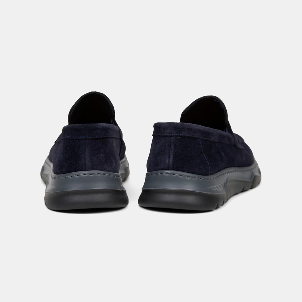 Erkek Lacivert Kalın Tabanlı Süet Deri Loafer