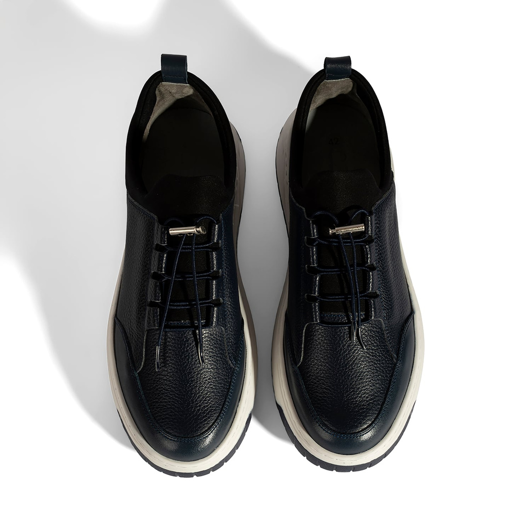 Erkek Lacivert Lastik Bağcıklı Deri Sneaker