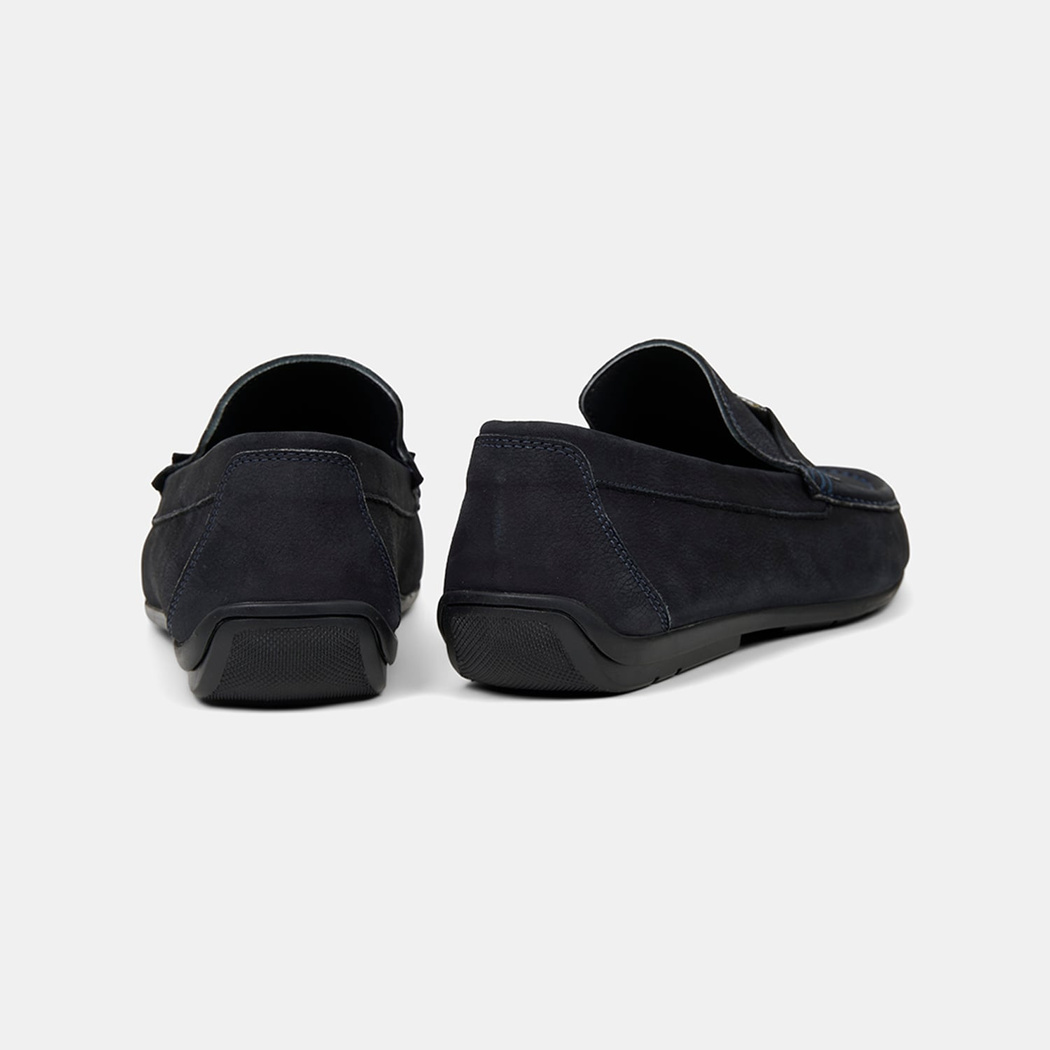 Erkek Lacivert Metal Aksesuarlı Nubuk Deri Loafer