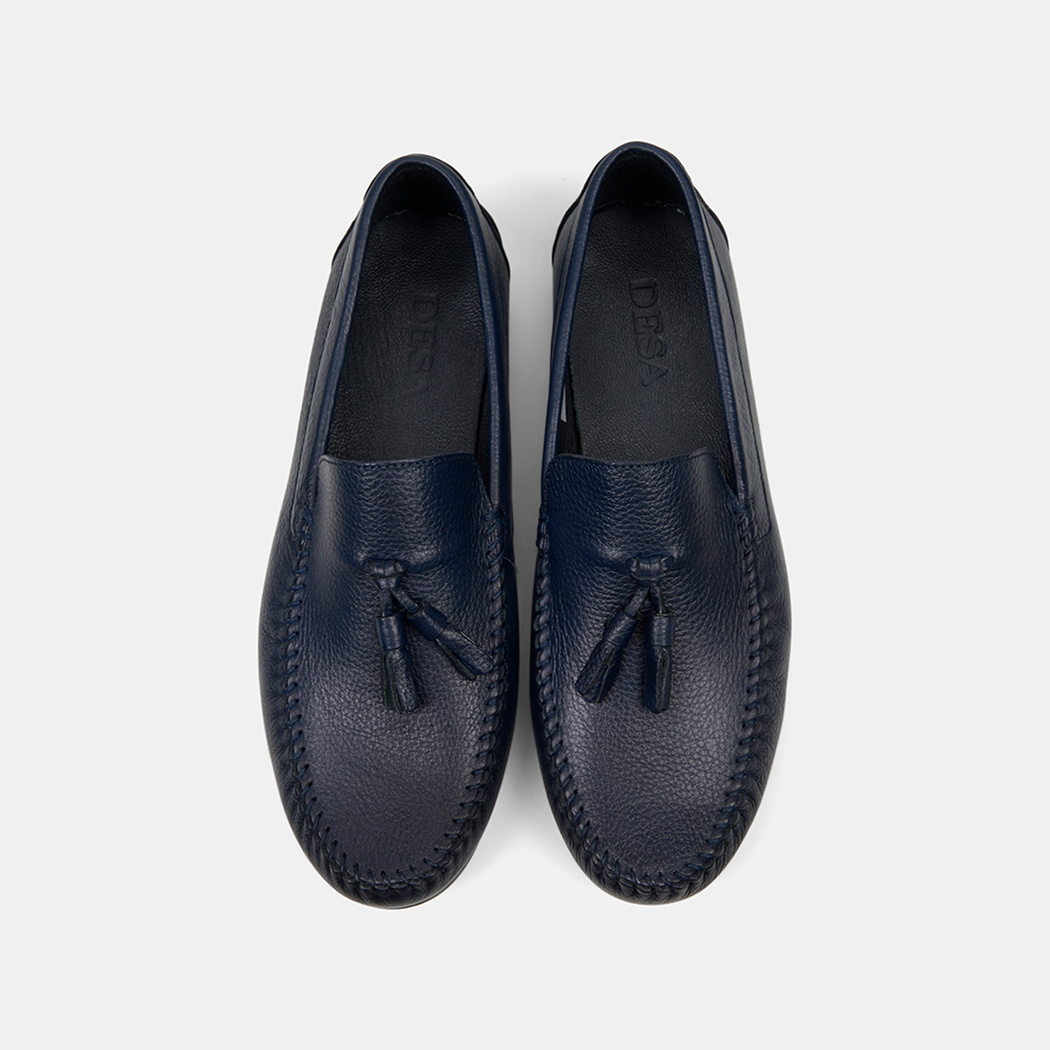 Erkek Lacivert Püskül Detaylı Deri Loafer