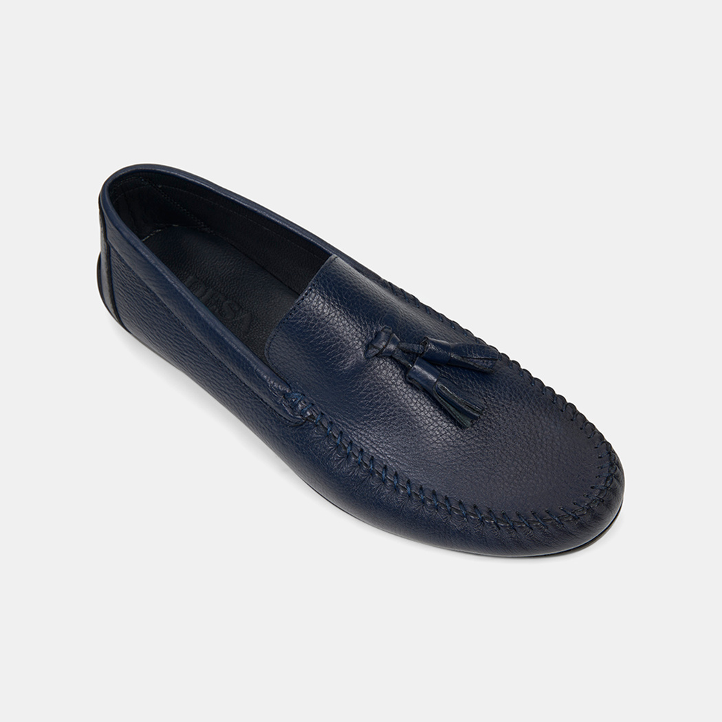 Erkek Lacivert Püskül Detaylı Deri Loafer