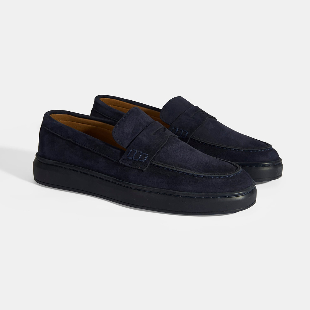 Erkek Lacivert Slip-On Nubuk Deri Loafer