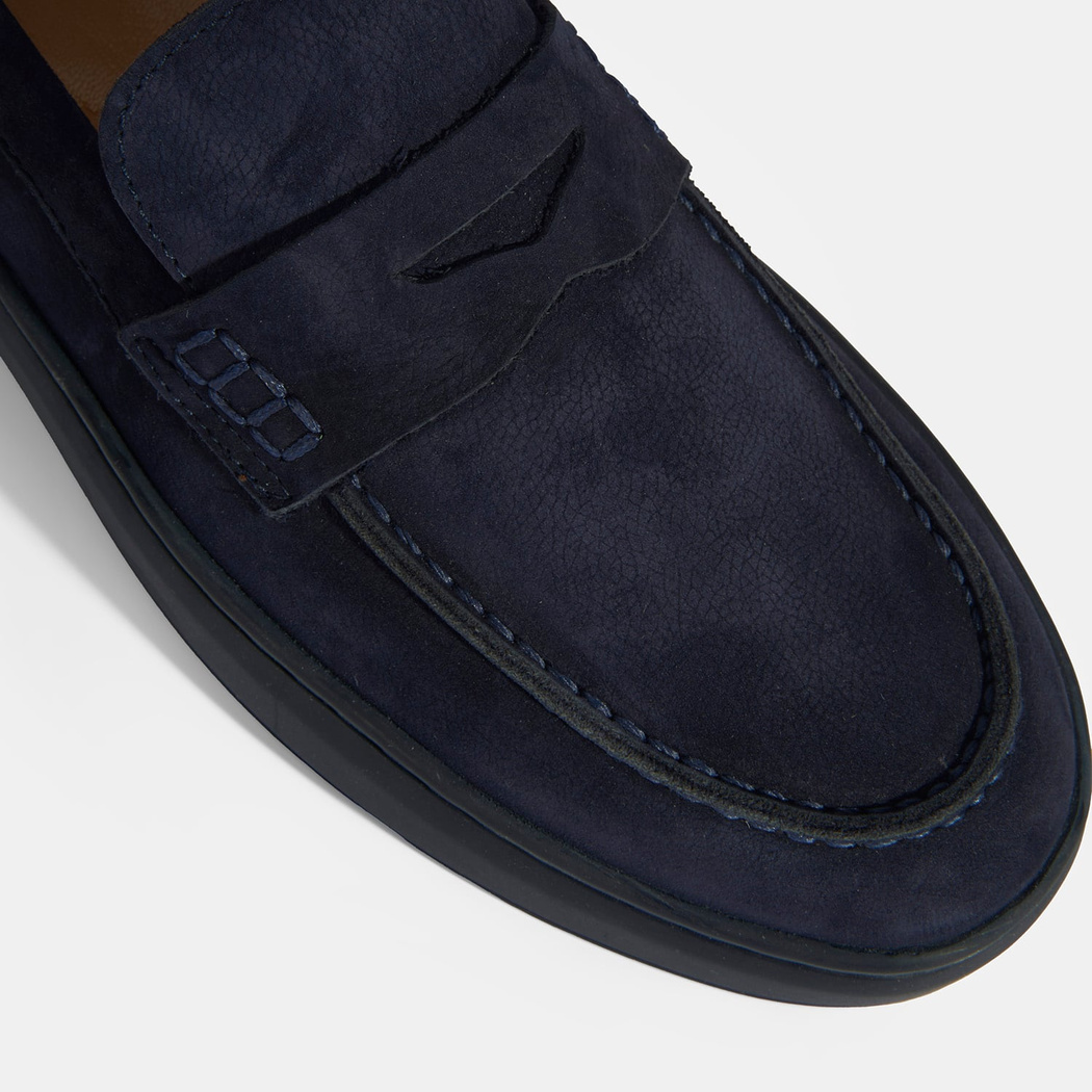 Erkek Lacivert Slip-On Nubuk Deri Loafer