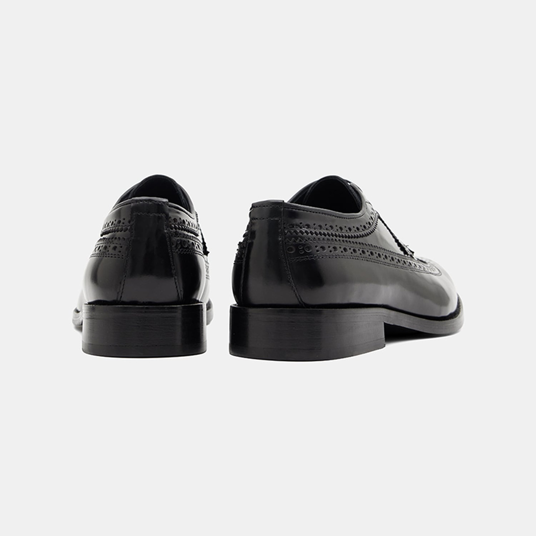Erkek Siyah Bağcıklı Brogue Klasik Deri Ayakkabı
