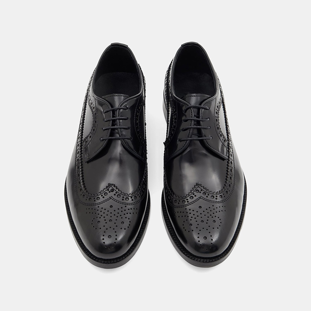 Erkek Siyah Bağcıklı Brogue Klasik Deri Ayakkabı