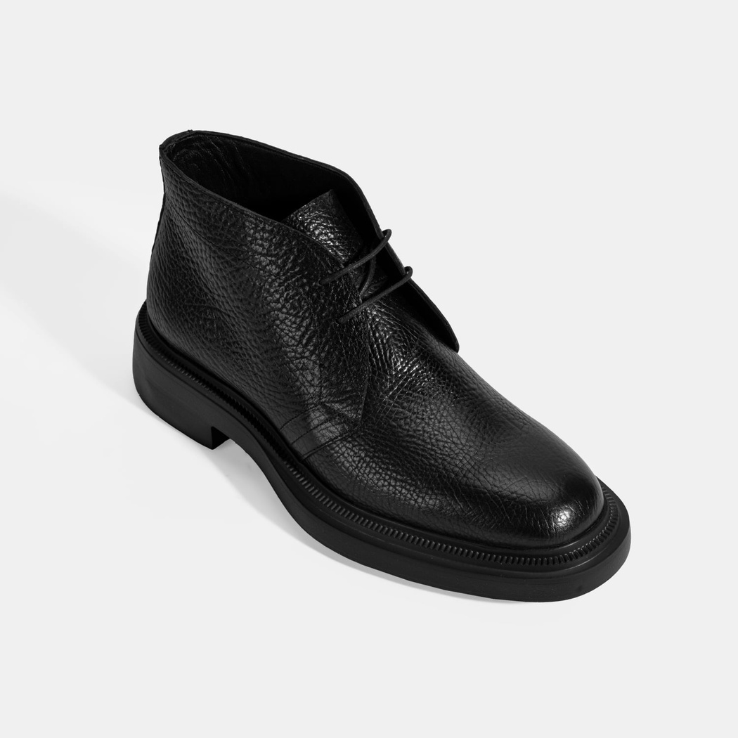 Erkek Siyah Bağcıklı Deri Bot