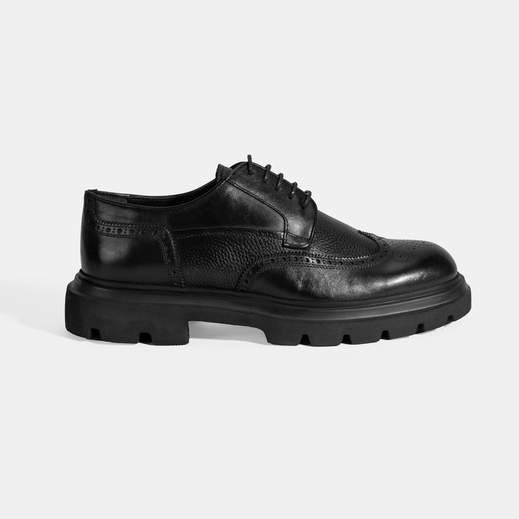 Erkek Siyah Bağcıklı Deri Günlük Ayakkabı