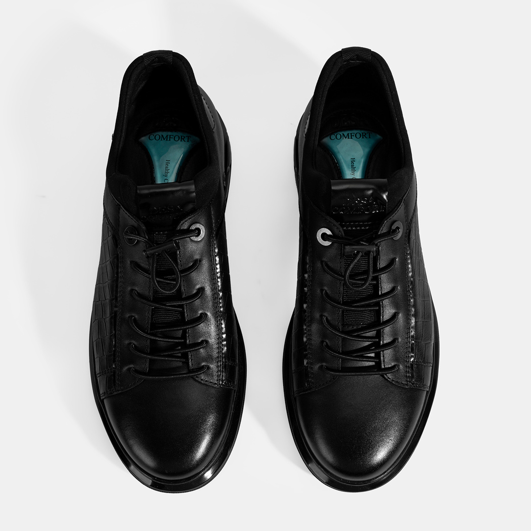 Erkek Siyah Bağcıklı Deri Günlük Ayakkabı