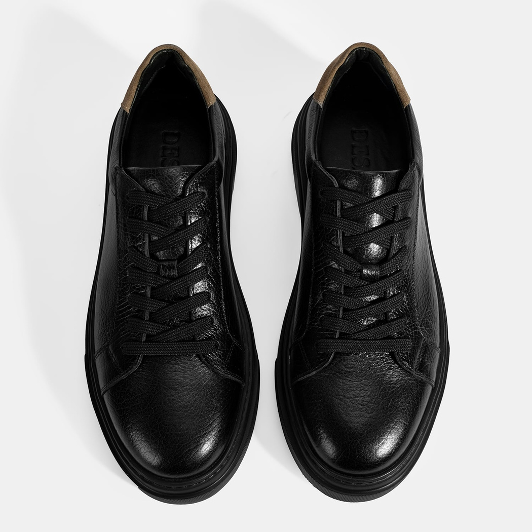 Erkek Siyah Bağcıklı Deri Günlük Ayakkabı