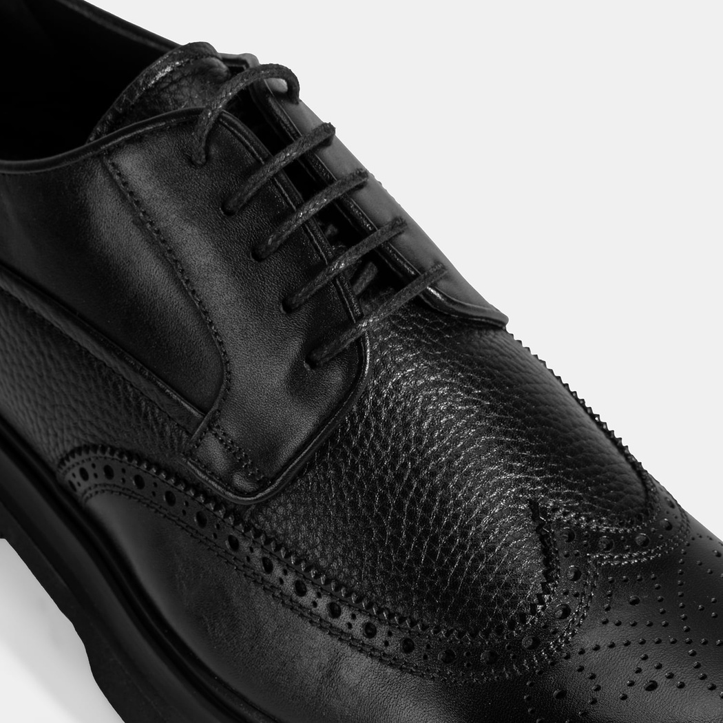 Erkek Siyah Bağcıklı Deri Günlük Ayakkabı