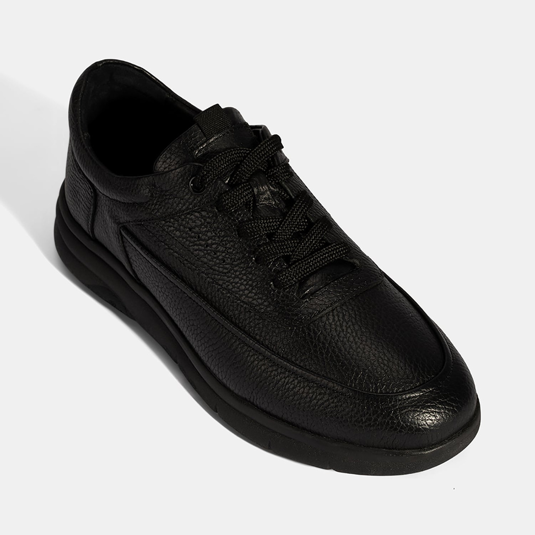 Erkek Siyah Bağcıklı Deri Günlük Ayakkabı