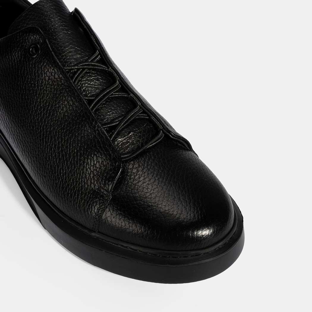 Erkek Siyah Bağcıklı Deri Günlük Ayakkabı