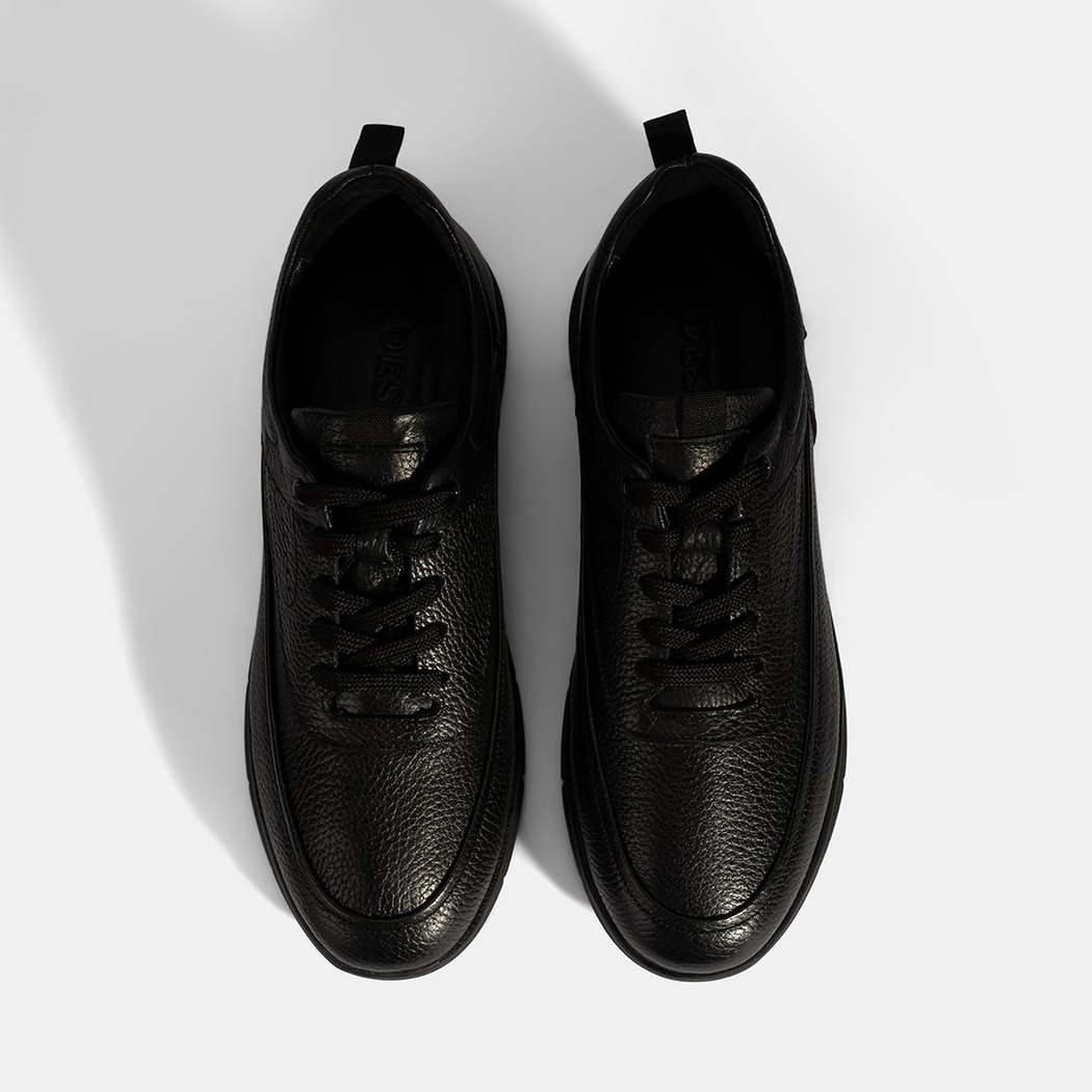 Erkek Siyah Bağcıklı Deri Günlük Ayakkabı