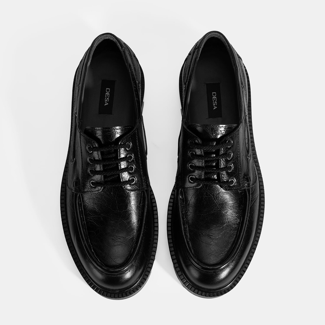 Erkek Siyah Bağcıklı Deri Günlük Ayakkabı