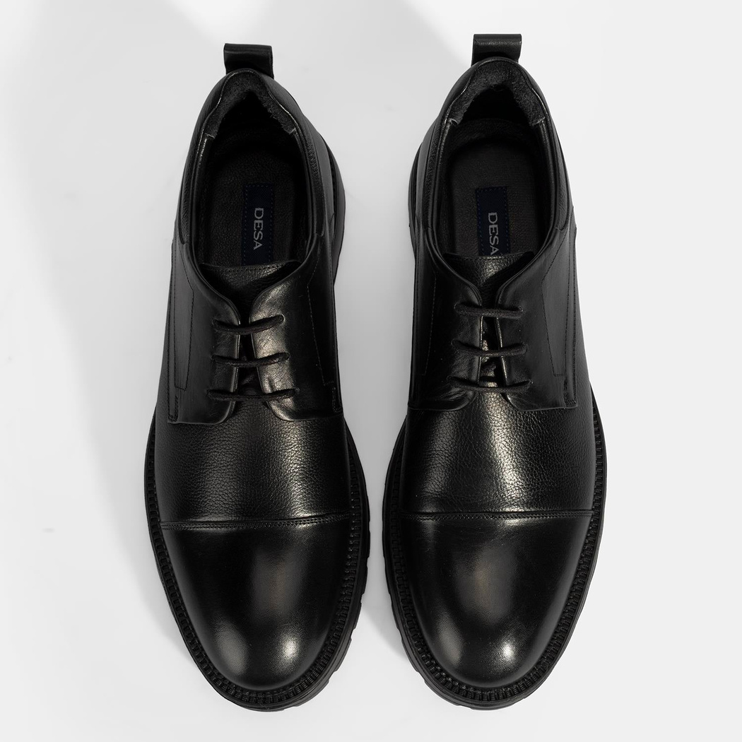 Erkek Siyah Bağcıklı Deri Günlük Ayakkabı