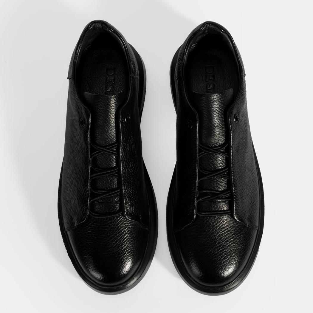 Erkek Siyah Bağcıklı Deri Günlük Ayakkabı