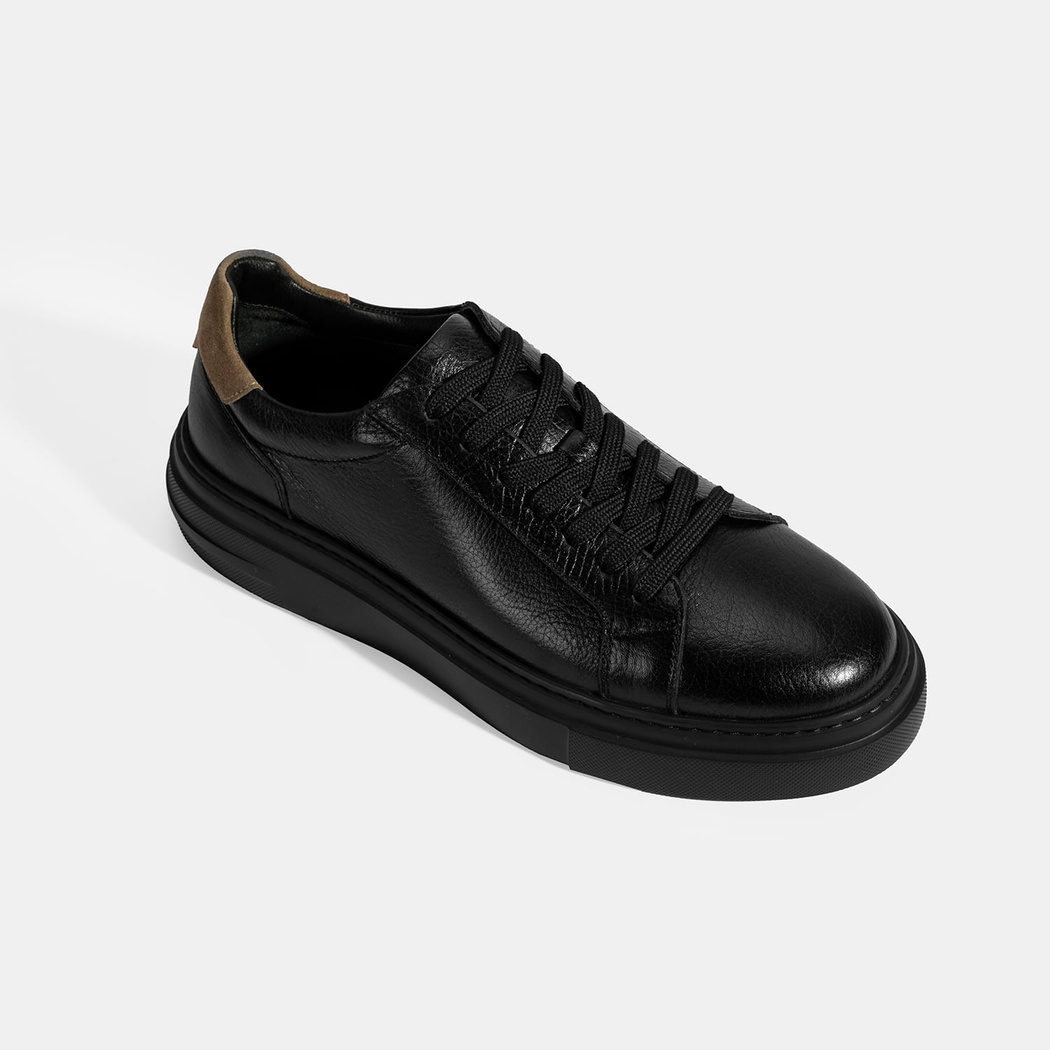 Erkek Siyah Bağcıklı Deri Günlük Ayakkabı