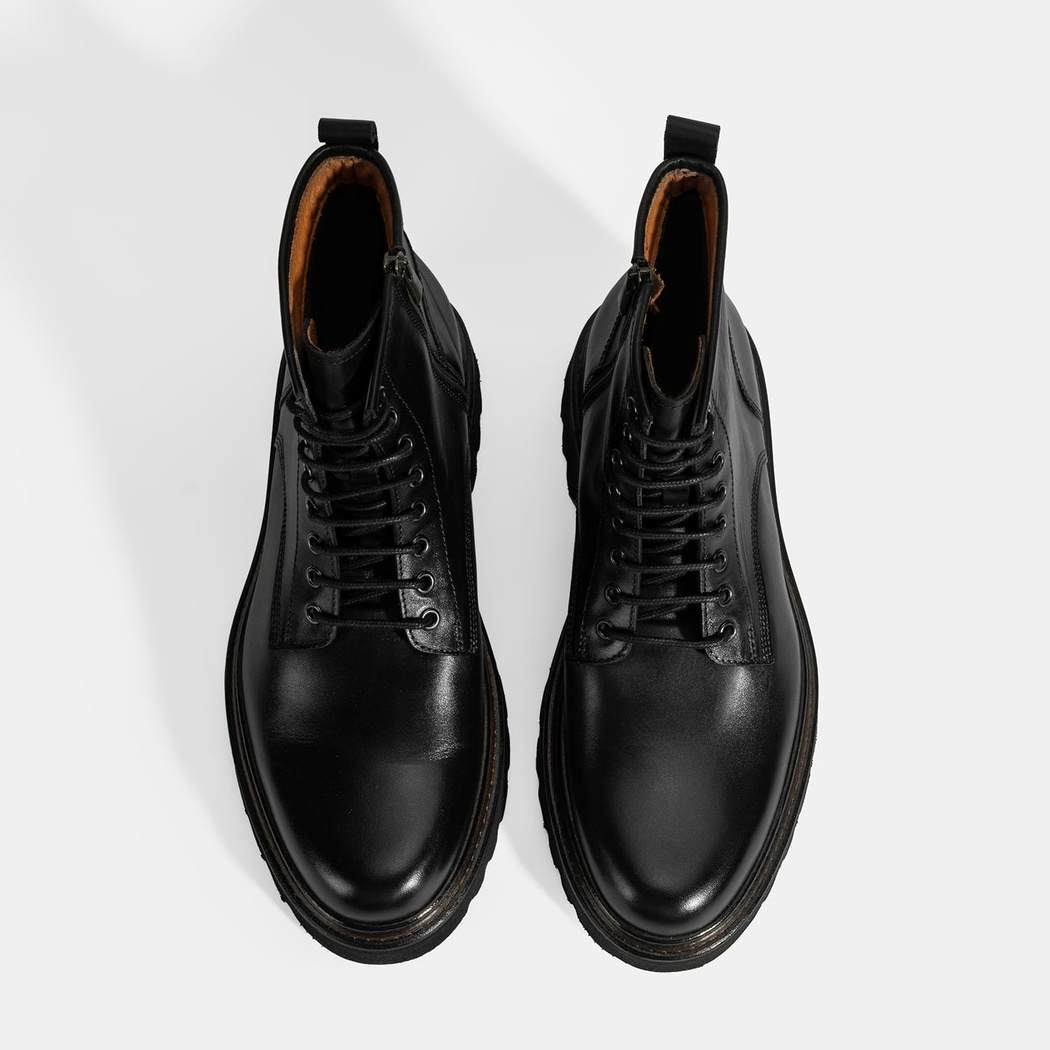 Erkek Siyah Bağcıklı Deri Postal Bot