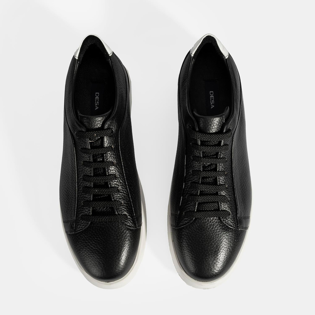 Erkek Siyah Bağcıklı Deri Sneaker