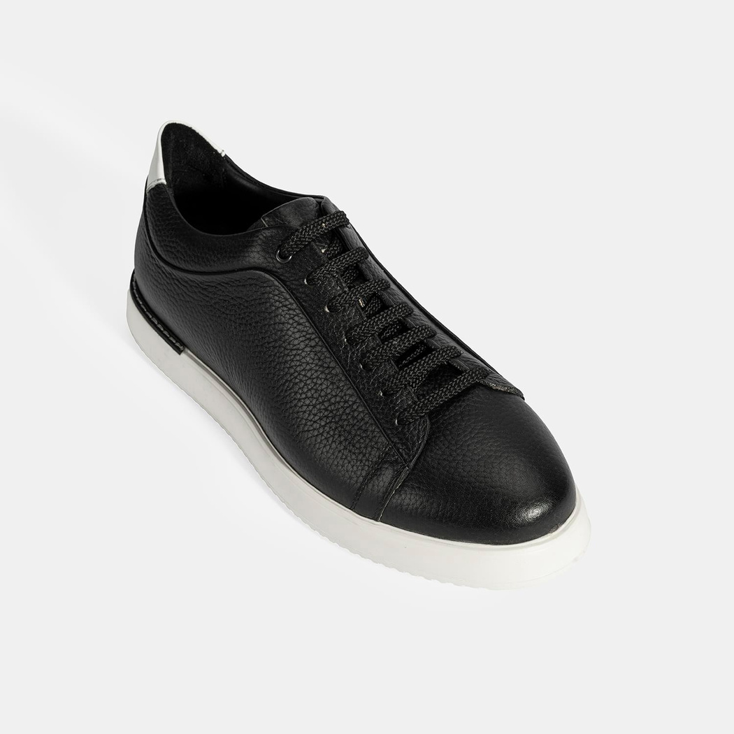 Erkek Siyah Bağcıklı Deri Sneaker