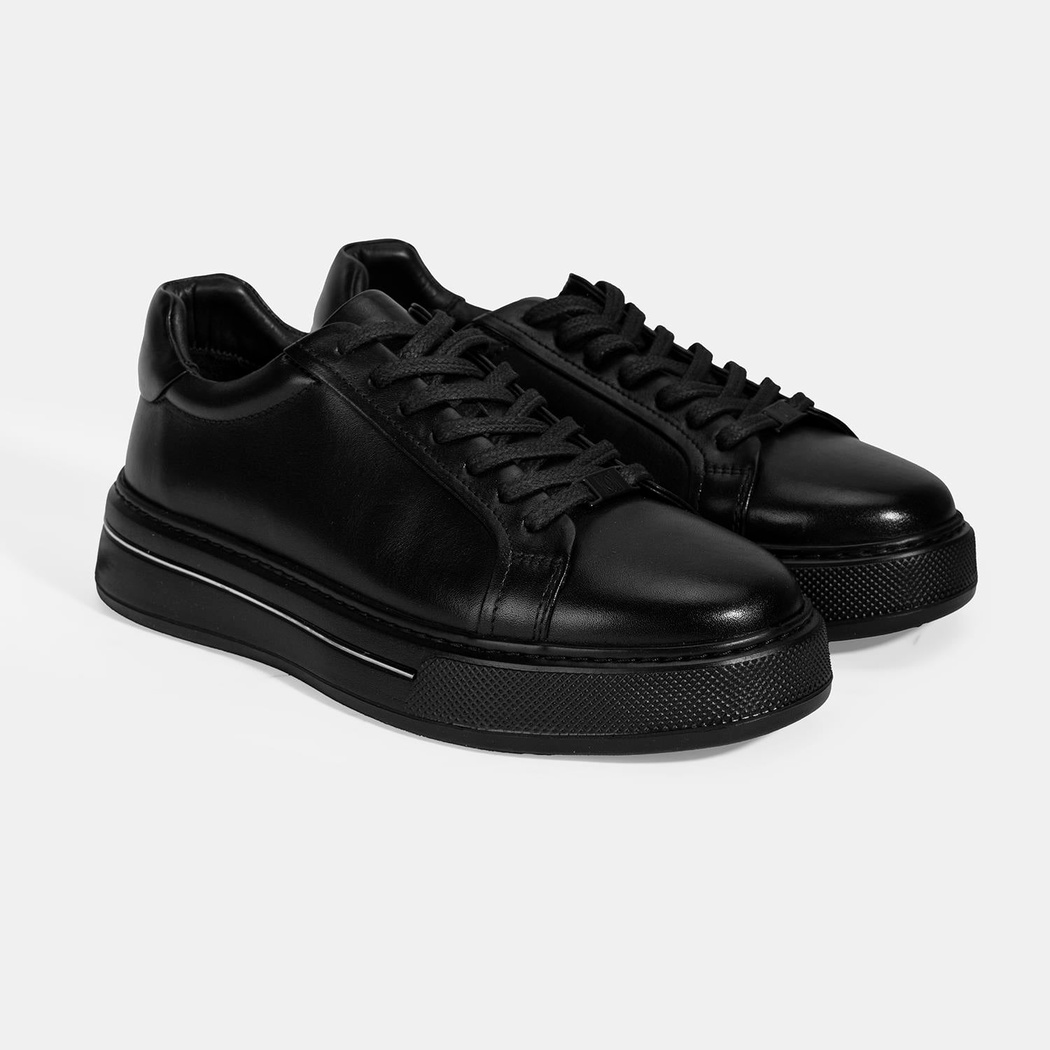 Erkek Siyah Bağcıklı Deri Spor Ayakkabı