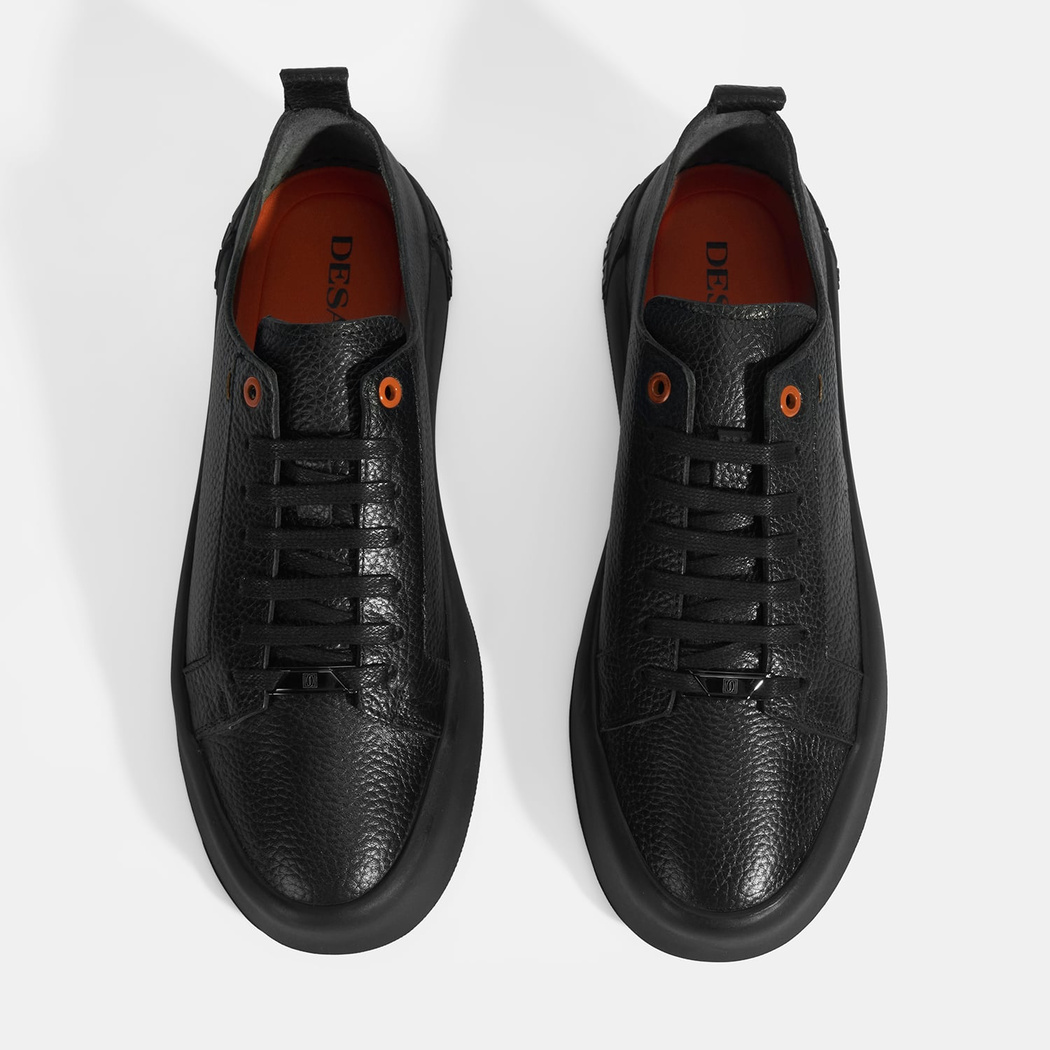 Erkek Siyah Bağcıklı Deri Spor Ayakkabı