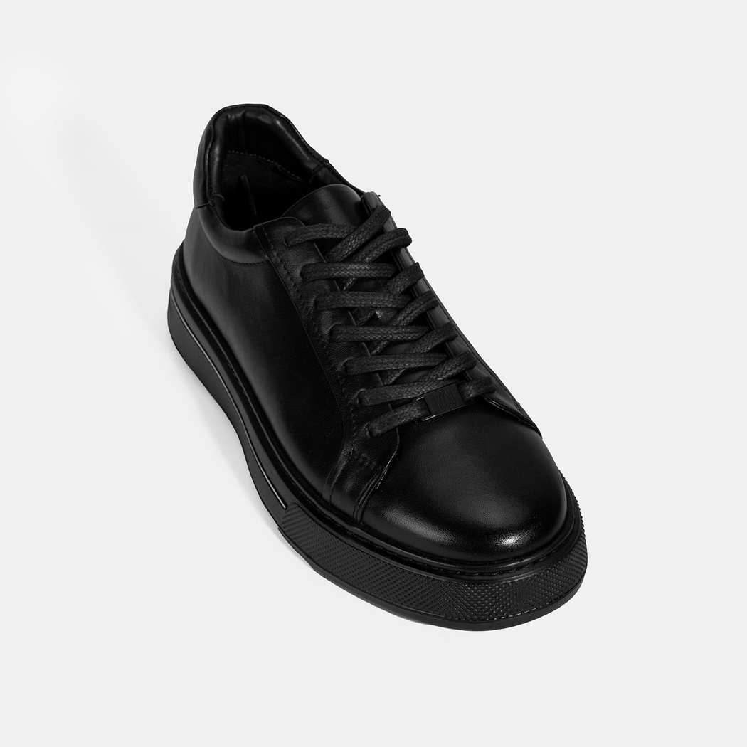 Erkek Siyah Bağcıklı Deri Spor Ayakkabı