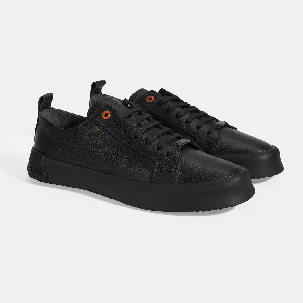 Erkek Siyah Bağcıklı Deri Spor Ayakkabı