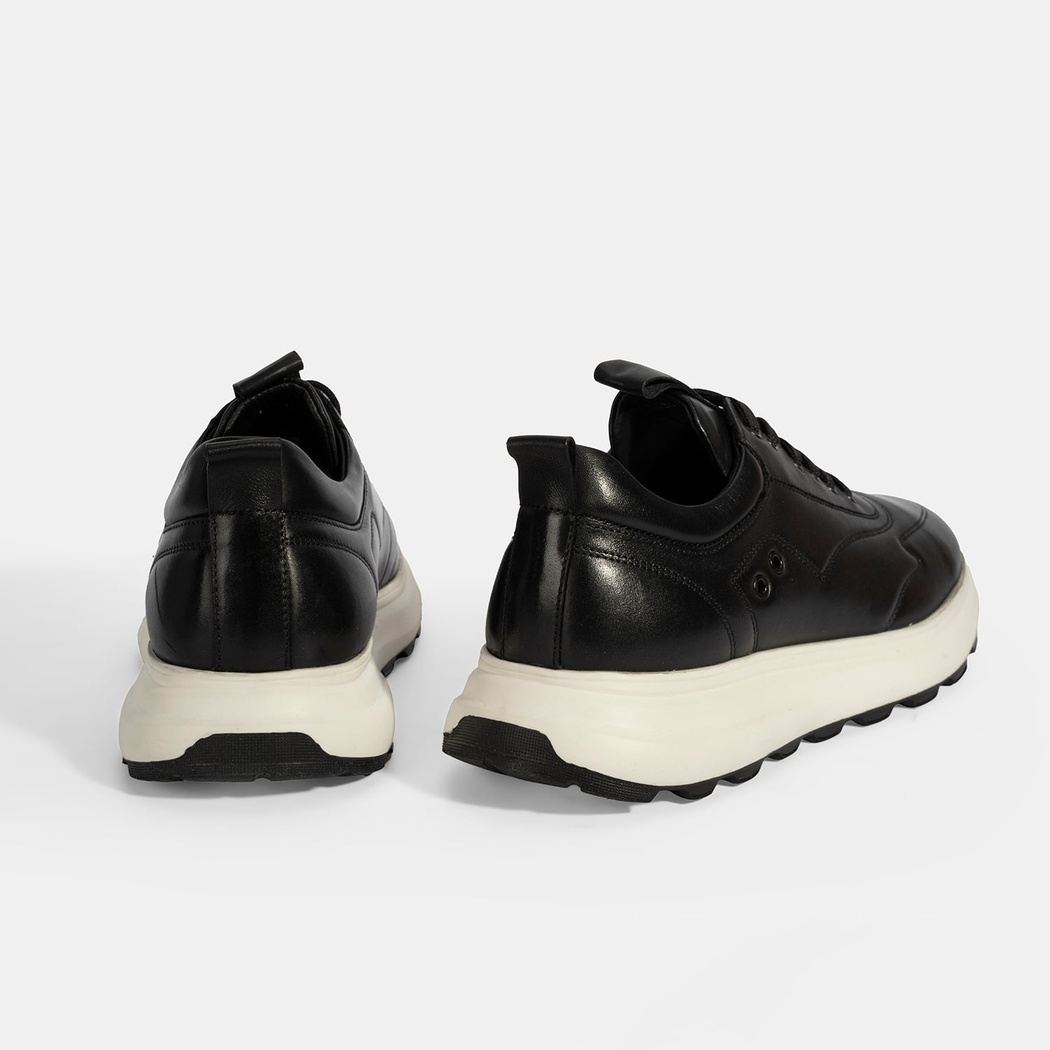 Erkek Siyah Bağcıklı Deri Spor Ayakkabı