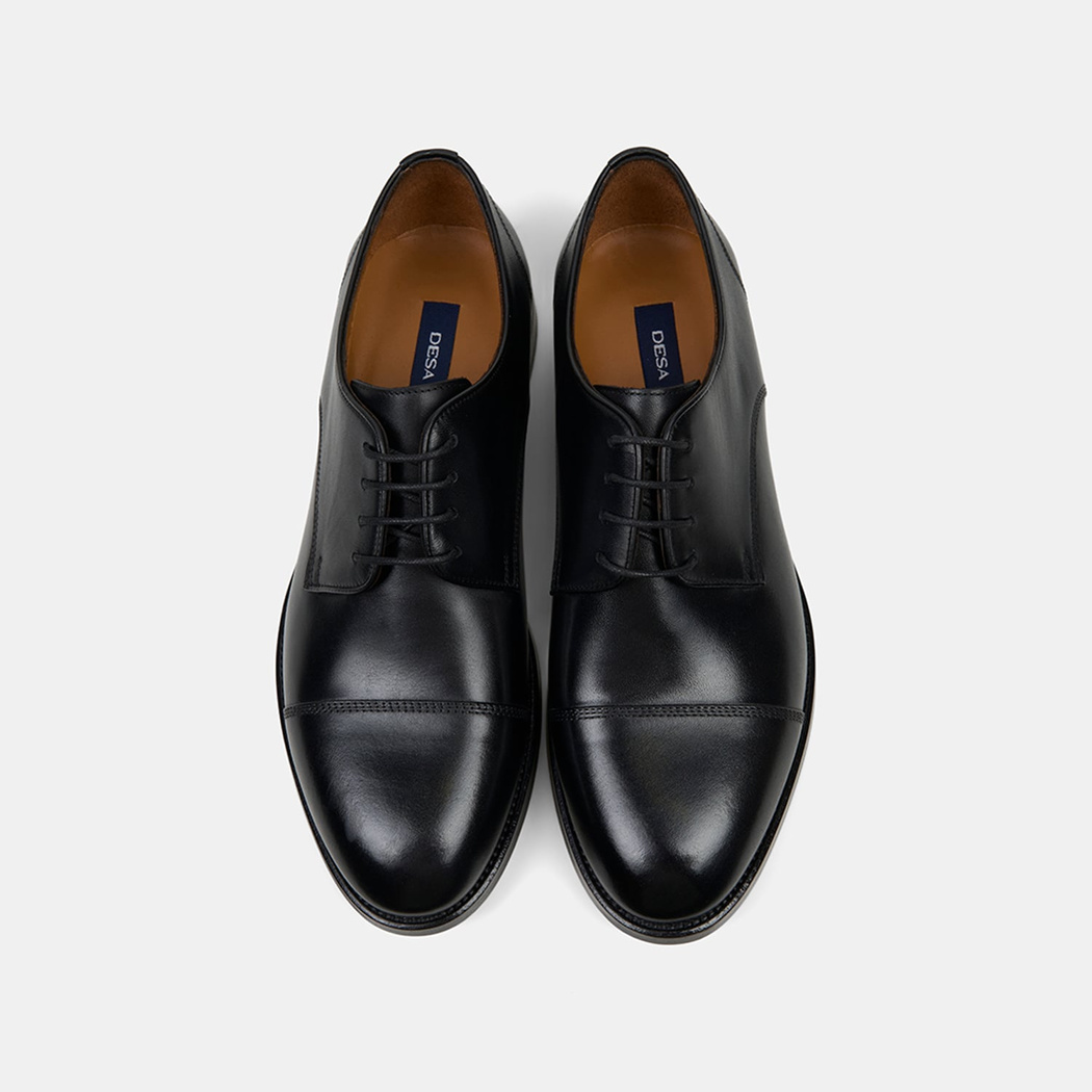 Erkek Siyah Bağcıklı Dikiş Detaylı Klasik Deri Ayakkabı