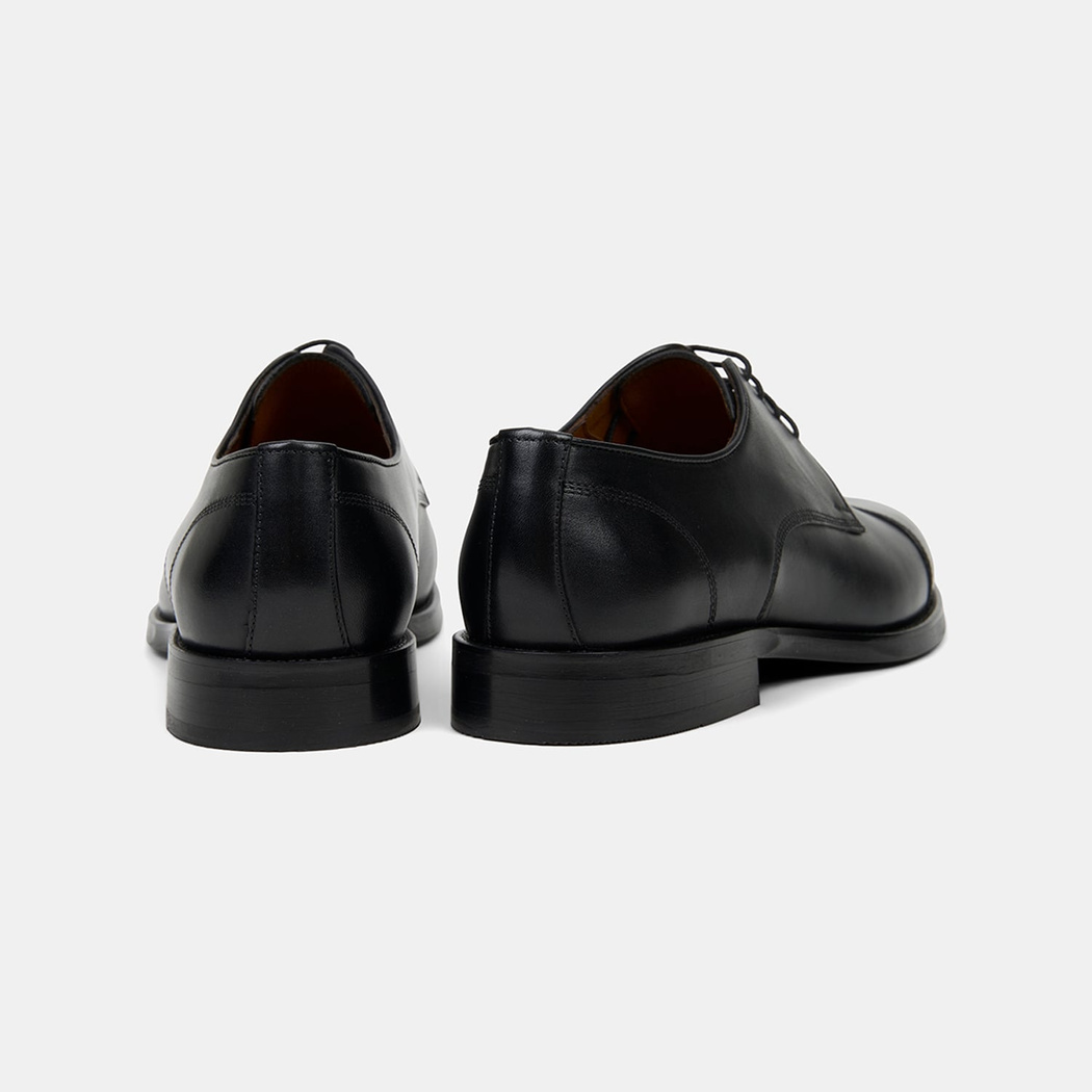 Erkek Siyah Bağcıklı Dikiş Detaylı Klasik Deri Ayakkabı