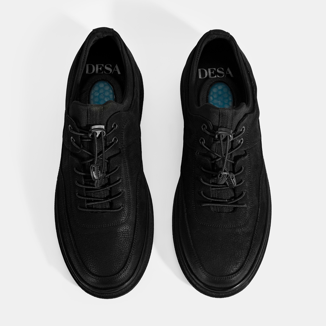 Erkek Siyah Bağcıklı Nubuk Deri Günlük Ayakkabı