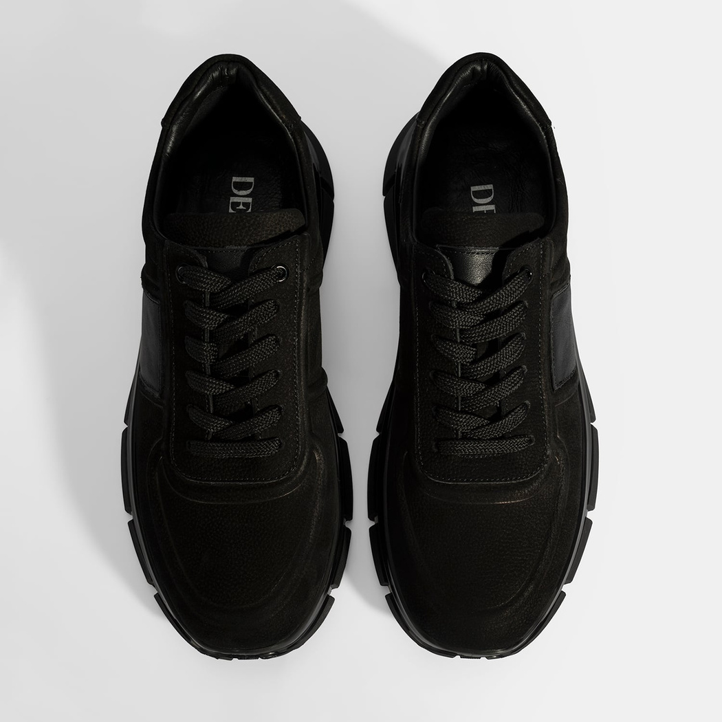 Erkek Siyah Bağcıklı Nubuk Deri Spor Ayakkabı