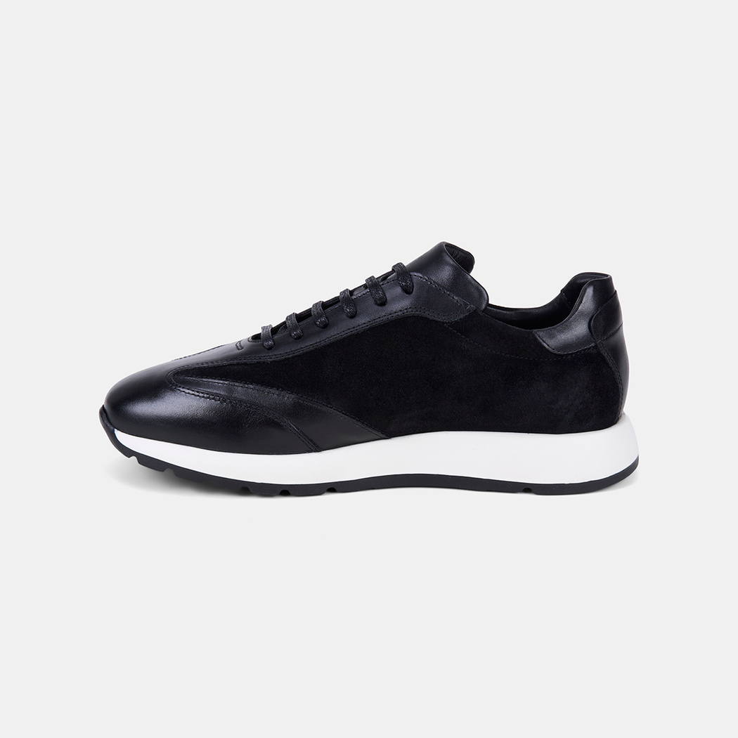 Erkek Siyah Bağcıklı Süet Detaylı Deri Sneaker