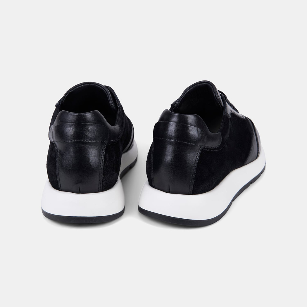 Erkek Siyah Bağcıklı Süet Detaylı Deri Sneaker