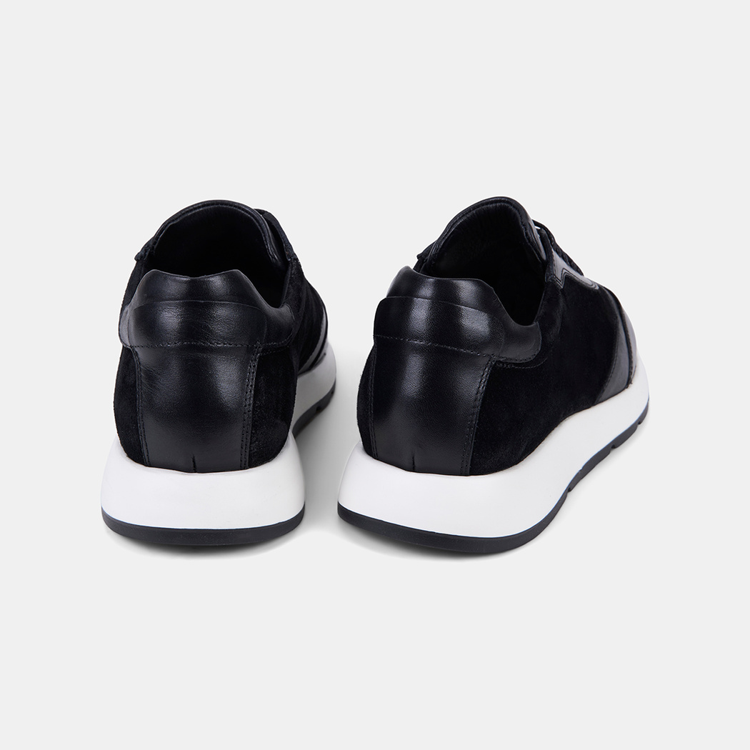 Erkek Siyah Bağcıklı Süet Detaylı Deri Sneaker