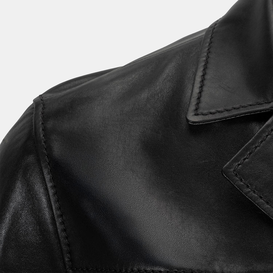 Erkek Siyah Gömlek Yakalı Deri Blazer Ceket