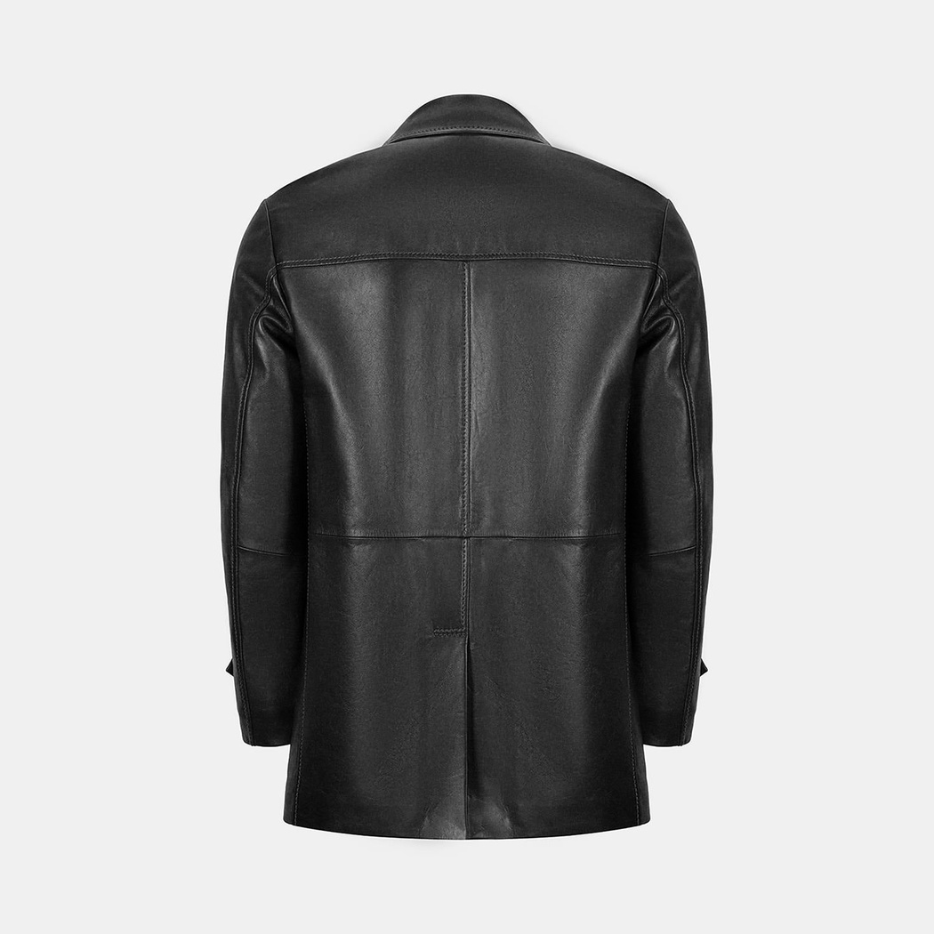 Erkek Siyah Gömlek Yakalı Deri Kaban