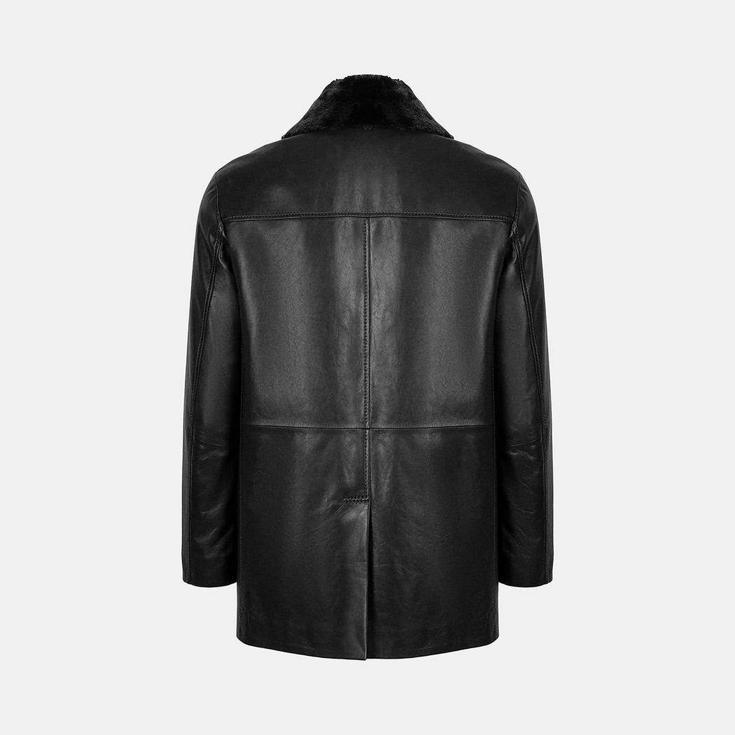 Erkek Siyah Gömlek Yakalı Deri Kaban