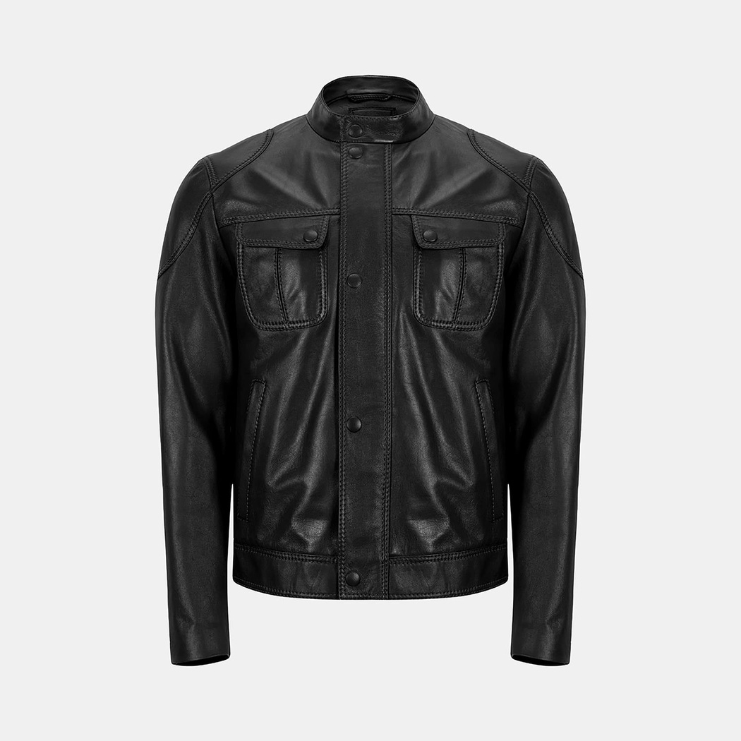 Erkek Siyah Hakim Yakalı Deri Ceket