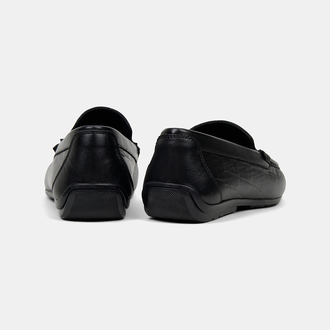 Erkek Siyah Kabartma Desenli Deri Loafer