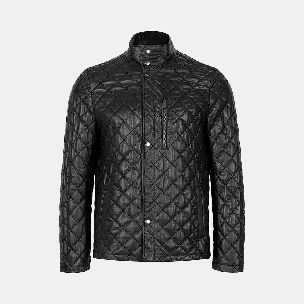 Erkek Siyah Kapitone Deri Ceket